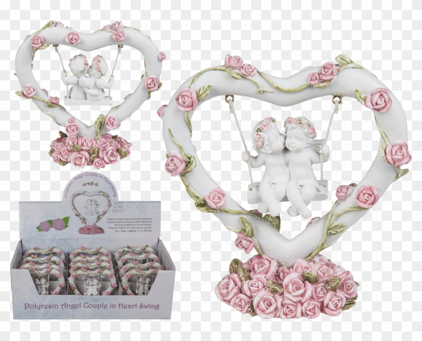 Polyresin Angel Couple In Heart Swing With Pink Coloured - Anjel Na Hojdačke Clipart #3785857
