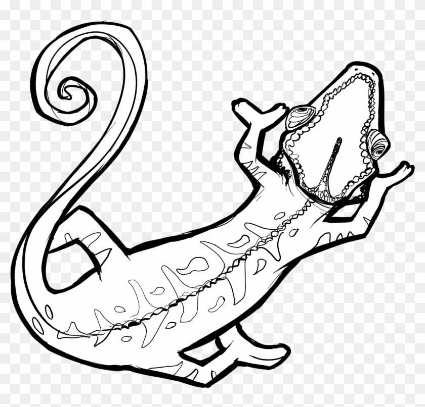 Chamaleon Outlines Black And White - Cartoon Clipart