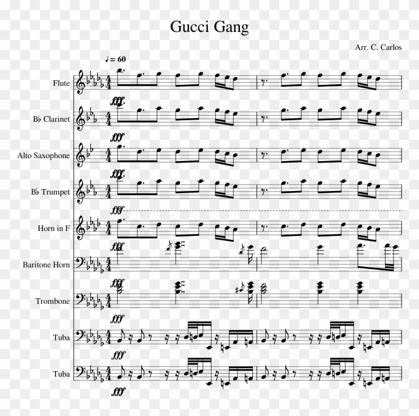 Gucci Gang Sheet Music For Strings, Brass Ensemble, - Murder On My Mind Piano Sheet Music Clipart