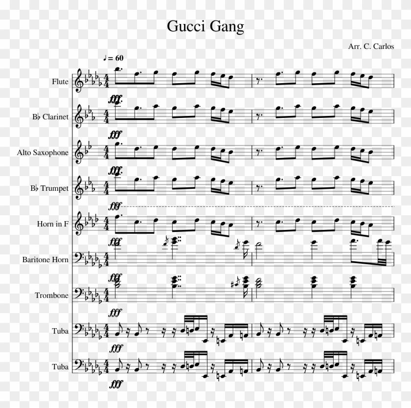 Gucci Gang Sheet Music For Strings, Brass Ensemble, - Murder On My Mind Piano Sheet Music Clipart #3787808