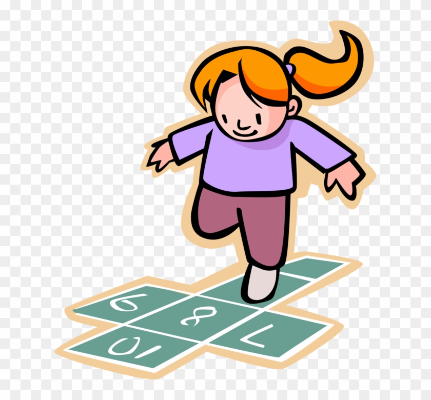 Vector Illustration Of Primary Or Elementary School - Girl Playing Hopscotch Clipart - Png Download #3790343