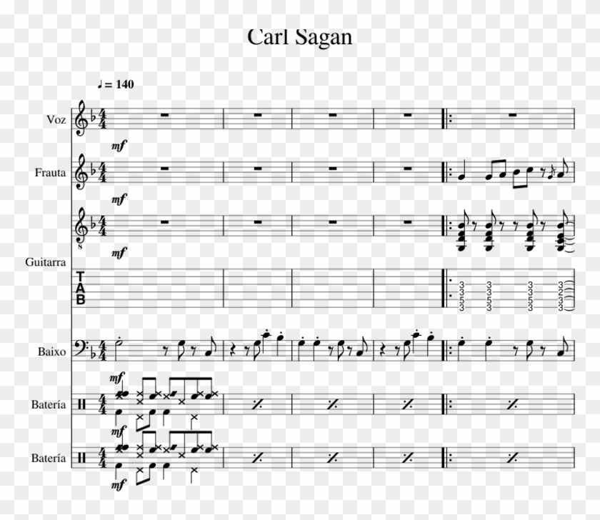 Carl Sagan Sheet Music For Flute, Voice, Guitar, Bass - Sheet Music Clipart #3796795