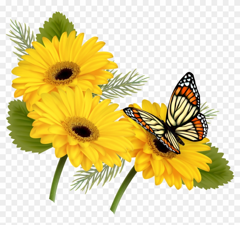 Flower With Butterfly Png Clipart