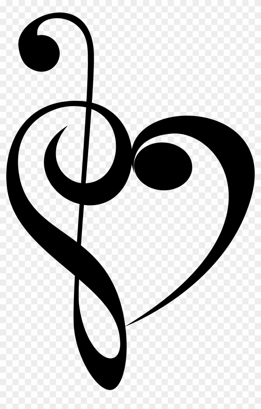 Graphic Black And White Download Music Notes Heart - Treble Bass Clef Heart Clipart #382539