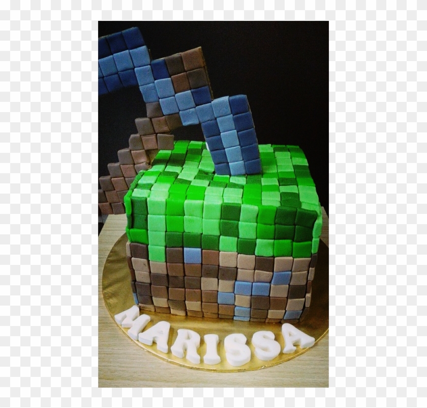 Pickaxe And Grass Block Combination Minecraft Cake - Minecraft Cake Pink Design Clipart #384042