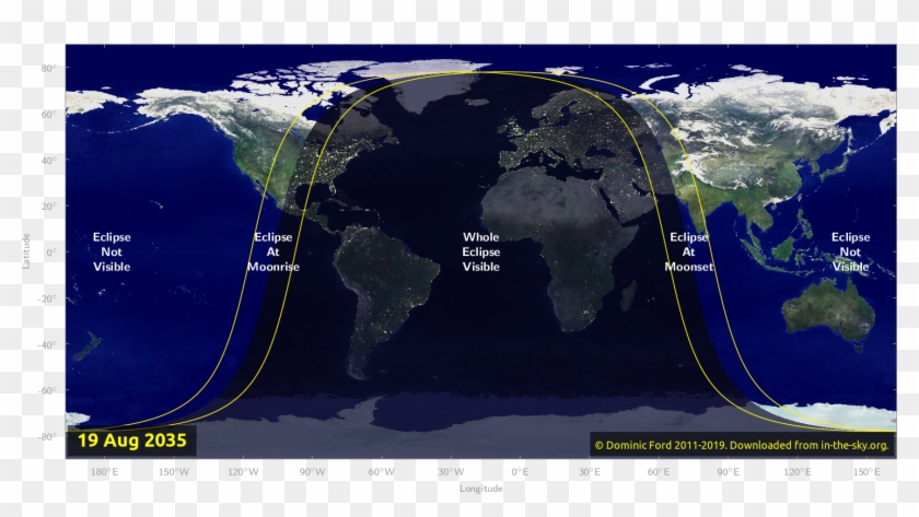 Map Of Where The Eclipse Of August 2035 Will Be Visible - World Map - Png Download