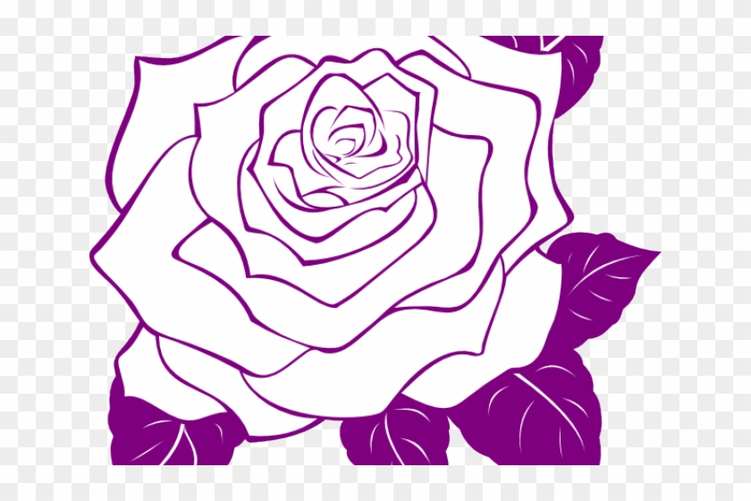Purple Rose Clipart Leaf Outline - Rose Outline Transparent Background - Png Download