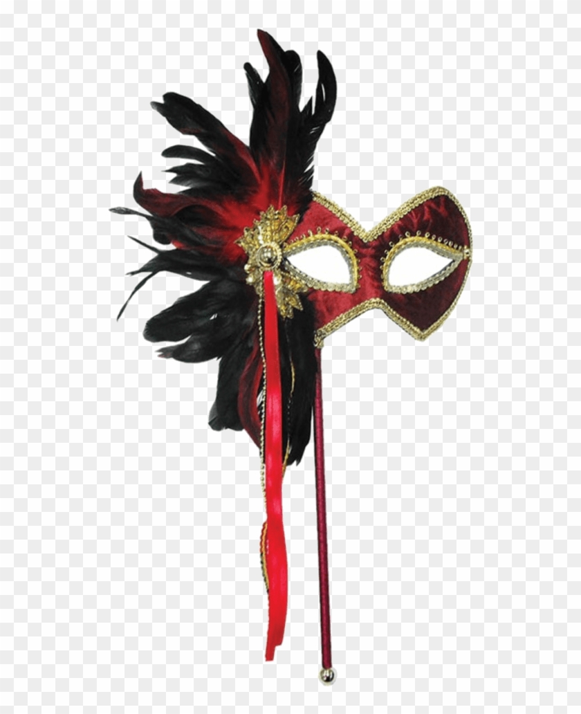 Red & Gold Masquerade Mask - Carnival Masks On Sticks Clipart