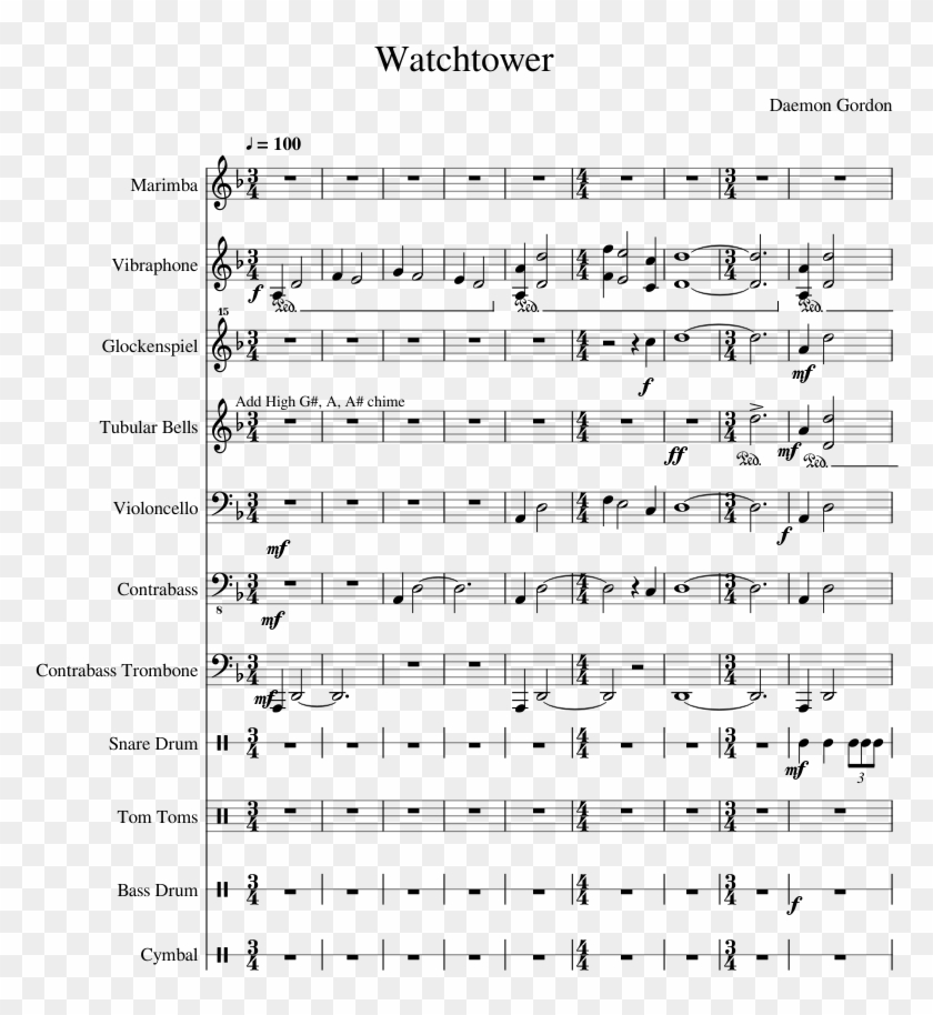 Watchtower Sheet Music For Percussion, Cello, Contrabass, - Dance Moves Fortnite Clarinet Clipart