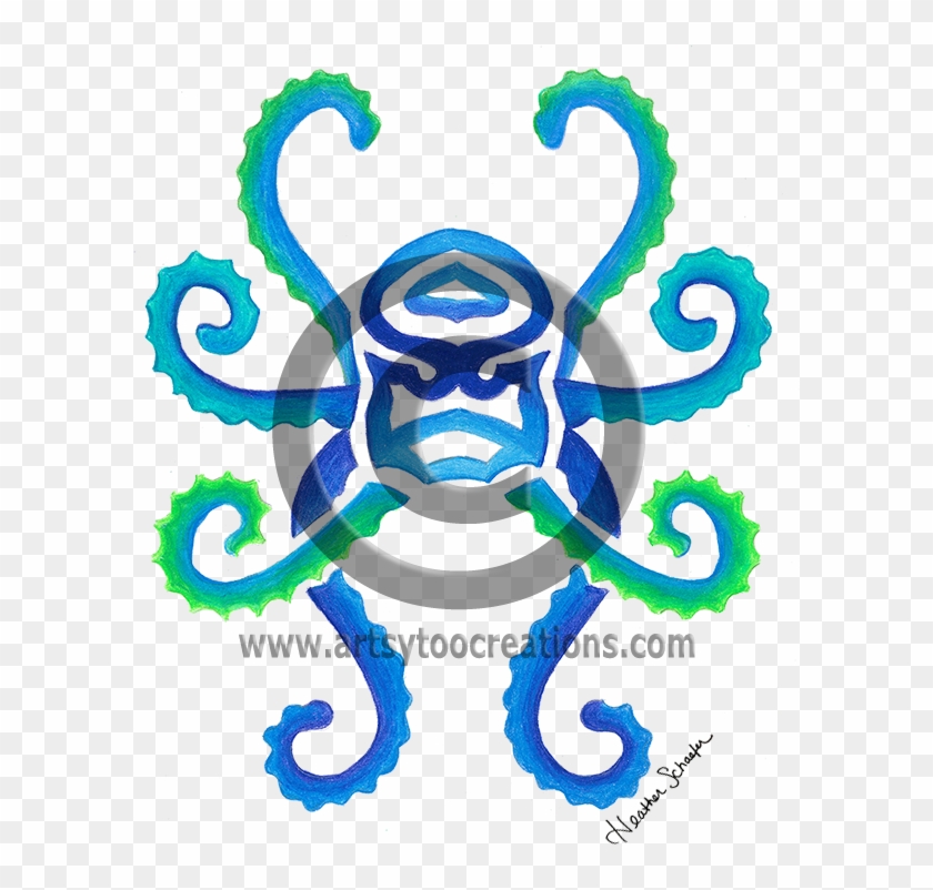Tribal Octopus Hand-drawn Original Colored Pencil Artwork - Emblem Clipart