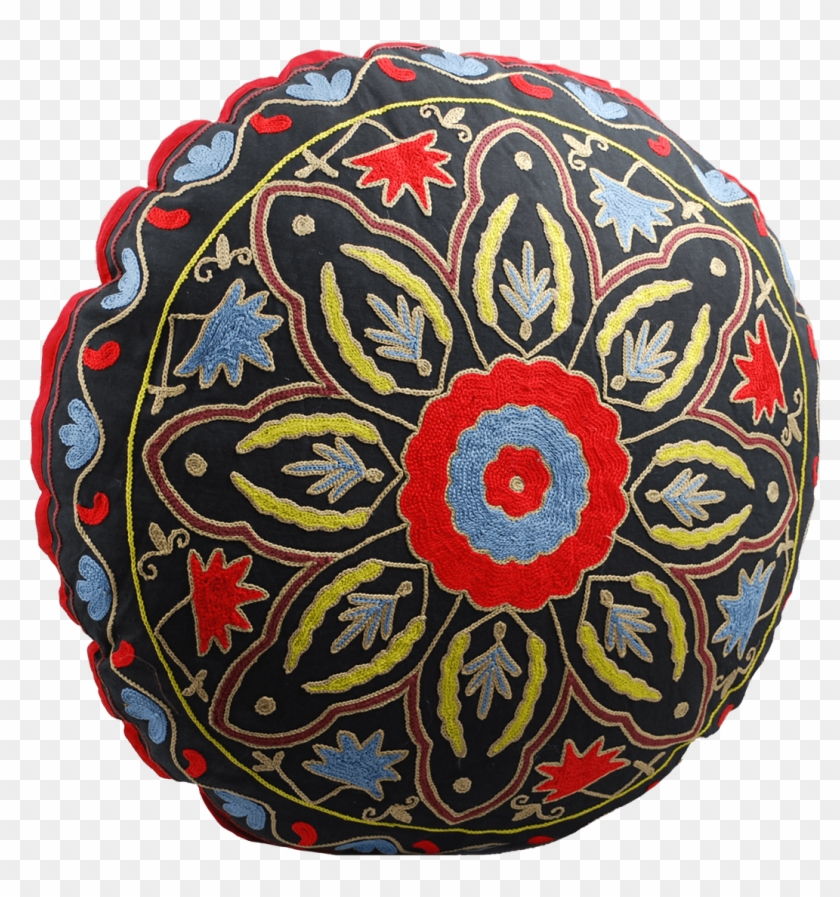 Black Starburst Hand Embroidered Round Decorative Floor - Circle Clipart