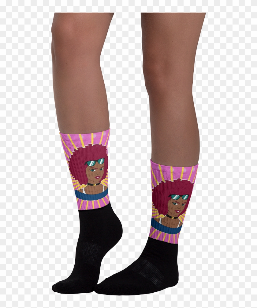 Chocolate Ancestor, Llc- Burgundy Afro Diva Pink Starburst - Sock Clipart