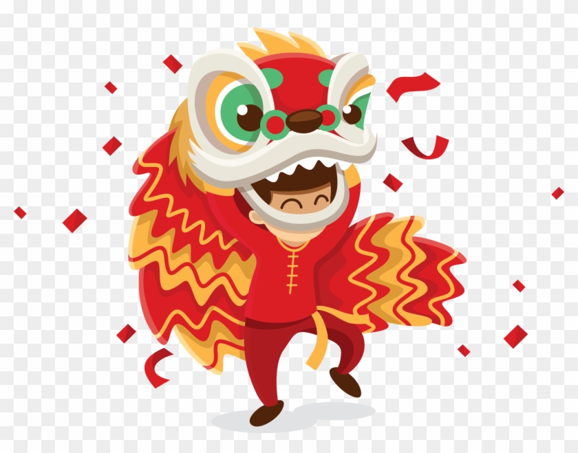 New Year Vector Dragon Transprent - Lion Dance Vector Png Clipart #3803122