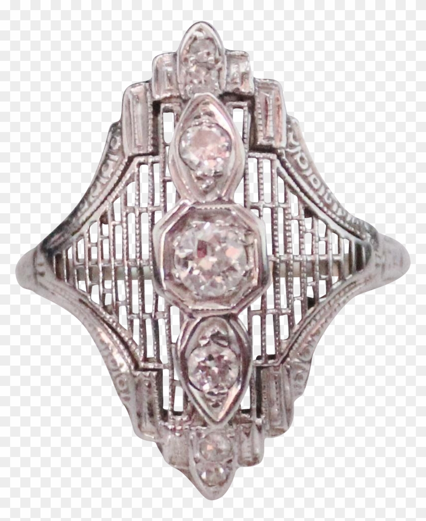 Fancy Art Deco 18k White Gold Filigree Euro Cut Diamond - Brooch Clipart #3805023