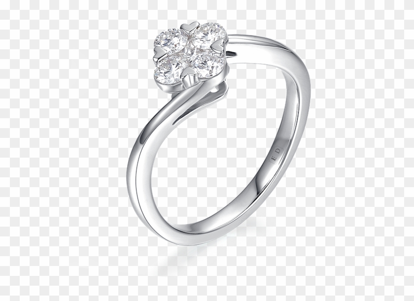 Lucky Four Leaf Clover Heart Prong Vintage Promise - Pre-engagement Ring Clipart