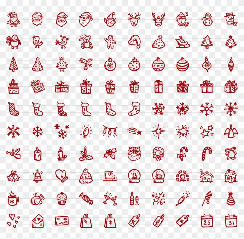 Series Of 100 Hand-drawn Christmas And New Year Icons - English Language Word Search Clipart