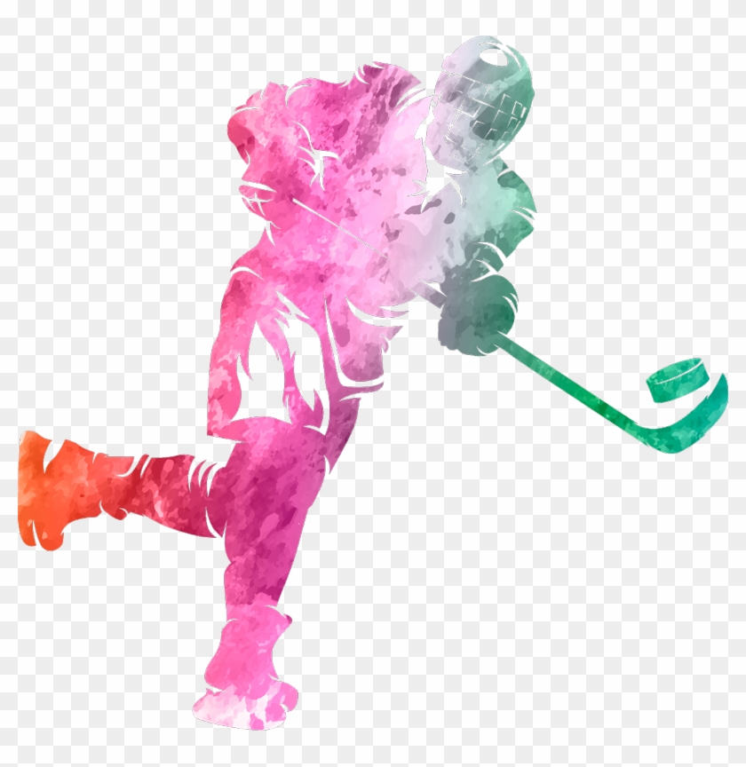 Watercolour Hockey Player Home Wall Sticker - Illustration Clipart #3813085