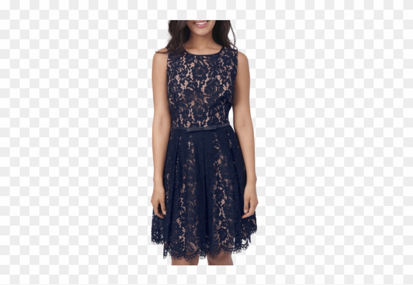 Eva Longoria Fit And Flare Lace Dress With Belt Navy - Photo Shoot Clipart #3816957