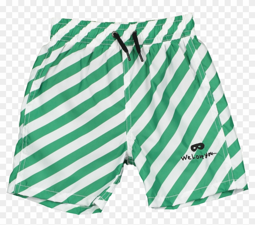 Swim Shorts, Vanilla & Grass Green, Diagonal Stripe - Board Short Clipart #3817544