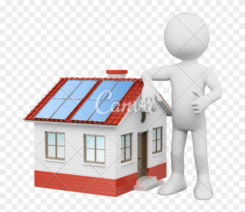House With Solar Panels - Home 3d White Person Clipart #3817898