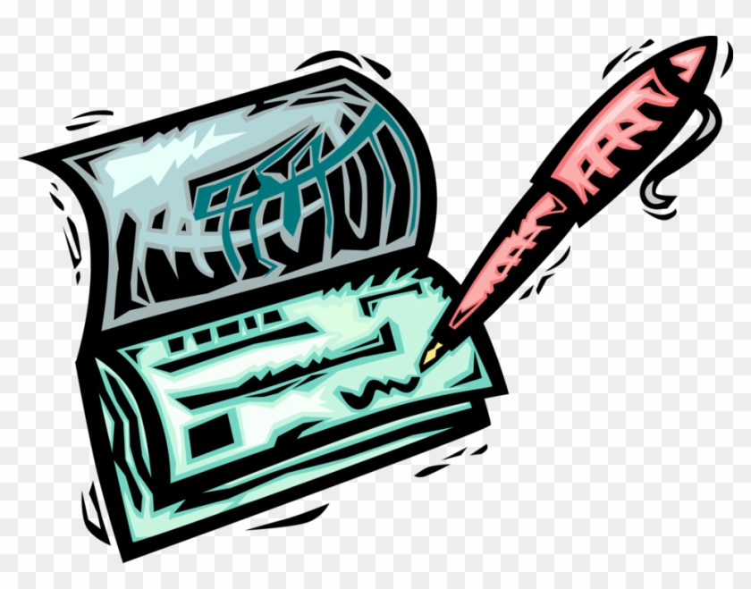Vector Illustration Of Pen Writing Check Or Cheque Clipart #3822718
