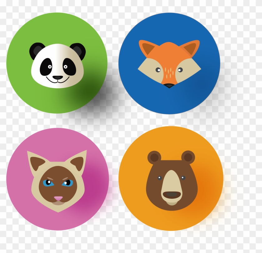 Round Color Animal Panda Fox Icon Vector Flat Icon - Cartoon Clipart #3823876