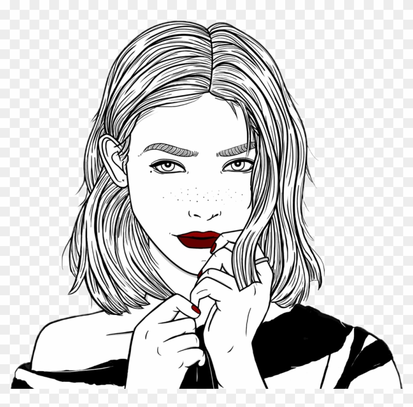 Outlines Chica Tumblr Linda Dibujo Negro Cute Blanco Teenage Girl Drawing In Black And White Clipart Pikpng