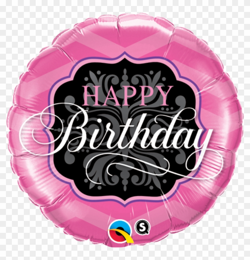 Happy Birthday Pink And Black Foil Balloon - Balloon Clipart
