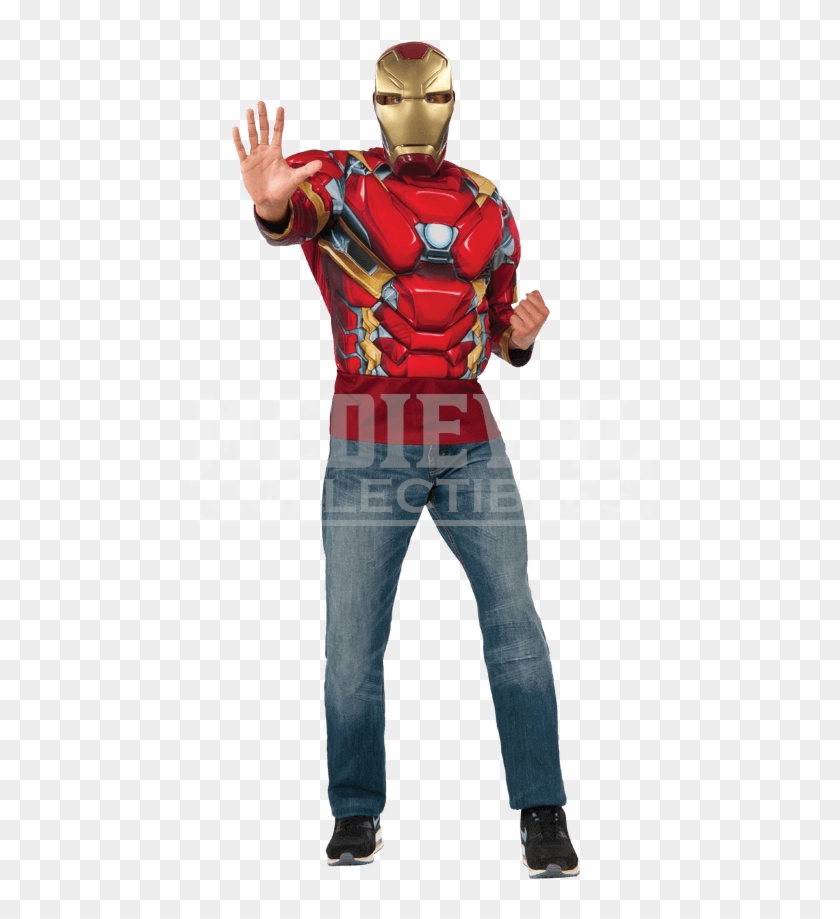 Adult Deluxe Iron Man Costume Top And Mask Set - Iron Man Clipart #3835729