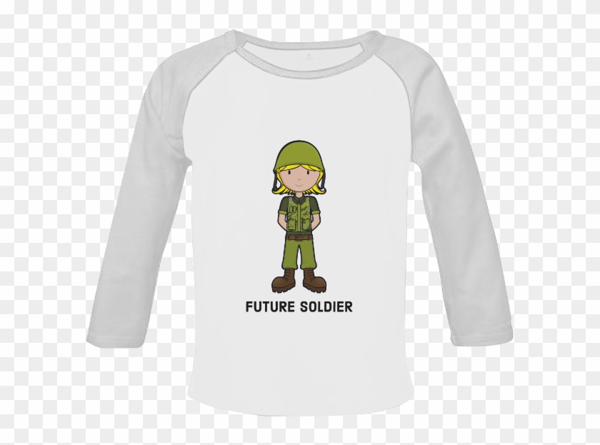 Army Girl Illustration Baby Organic Long Sleeve Shirt - Army Girl Cartoon Clipart #3837945