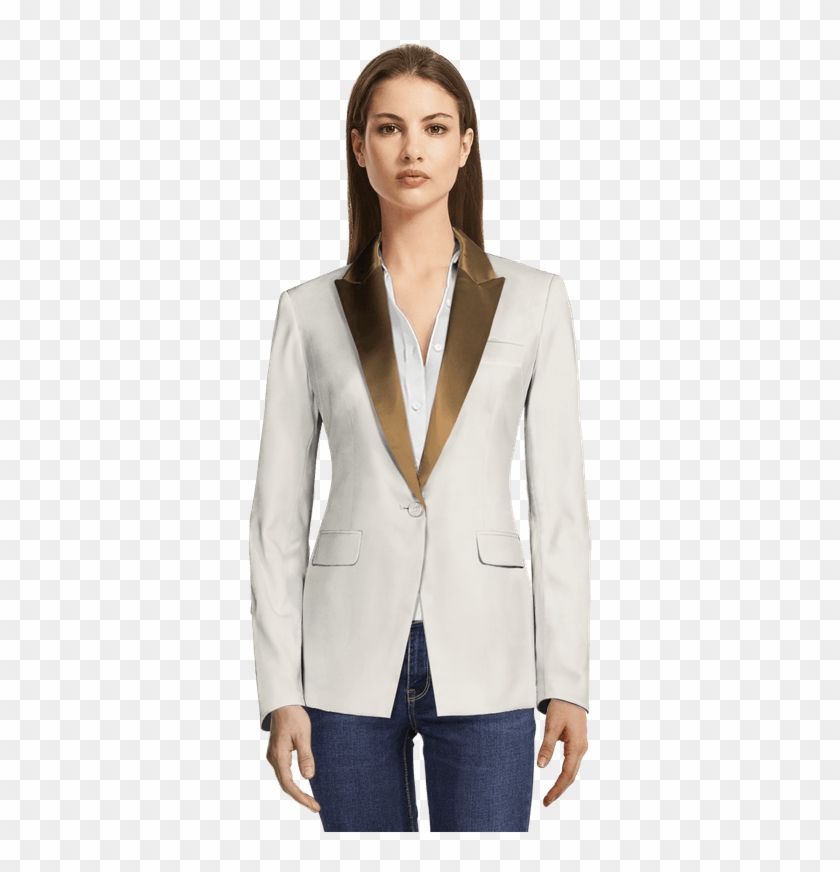 White Tuxedo Blazer With Peak Lapels-view Front - Red Velvet Blazer Clipart