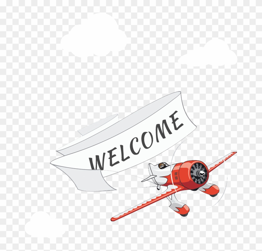 Graphic Of A Plane Towing A Banner With Welcome Written - Monoplane Clipart #3838386