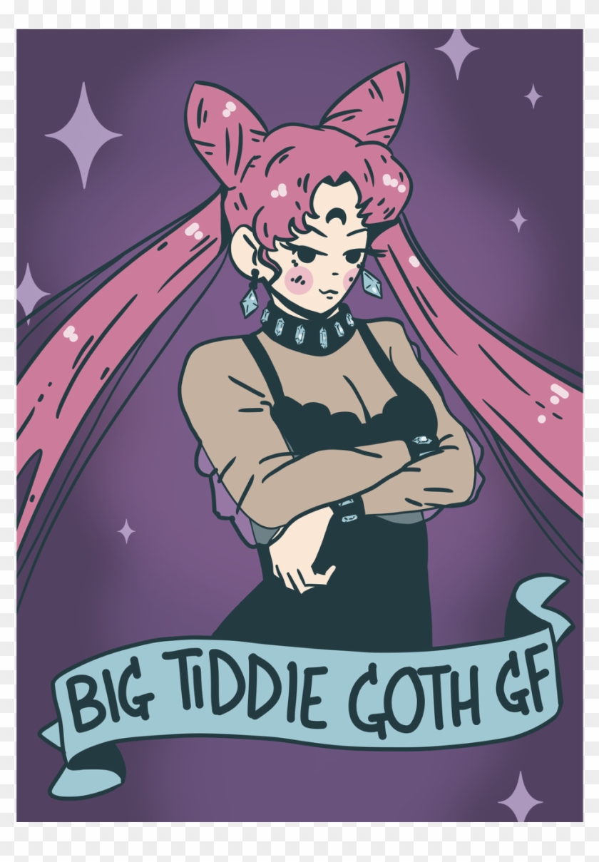 Black Lady Chibiusa Big Tiddie Goth Gf Print - Cartoon Clipart