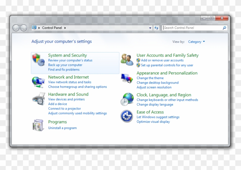 Windows 7 Control Panel - Panel Control Windows 8 Clipart