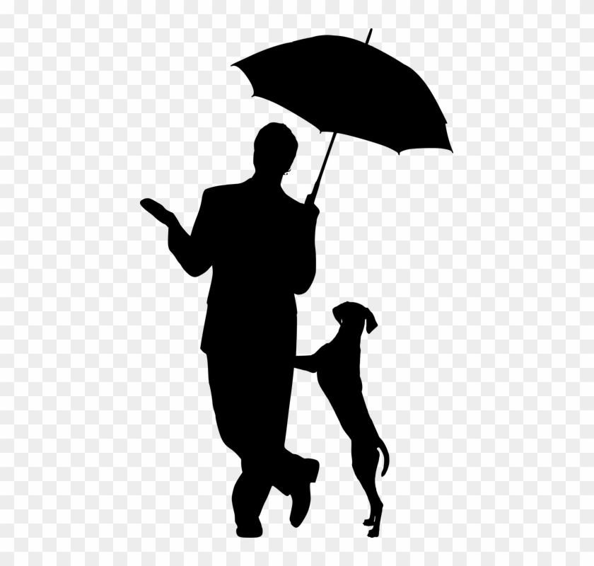 Silhouette Dog Umbrella Man Pet Friendship Care - Silhouette Of Umbrella Academy Clipart #3848113