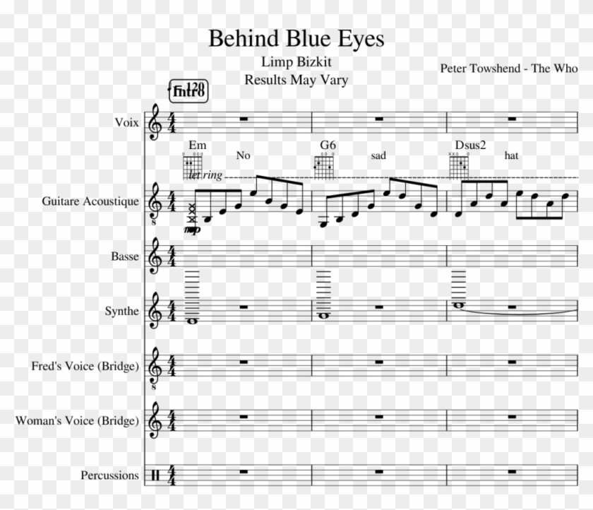 Behind Blue Eyes Slide, Image - Sheet Music Clipart #3852549