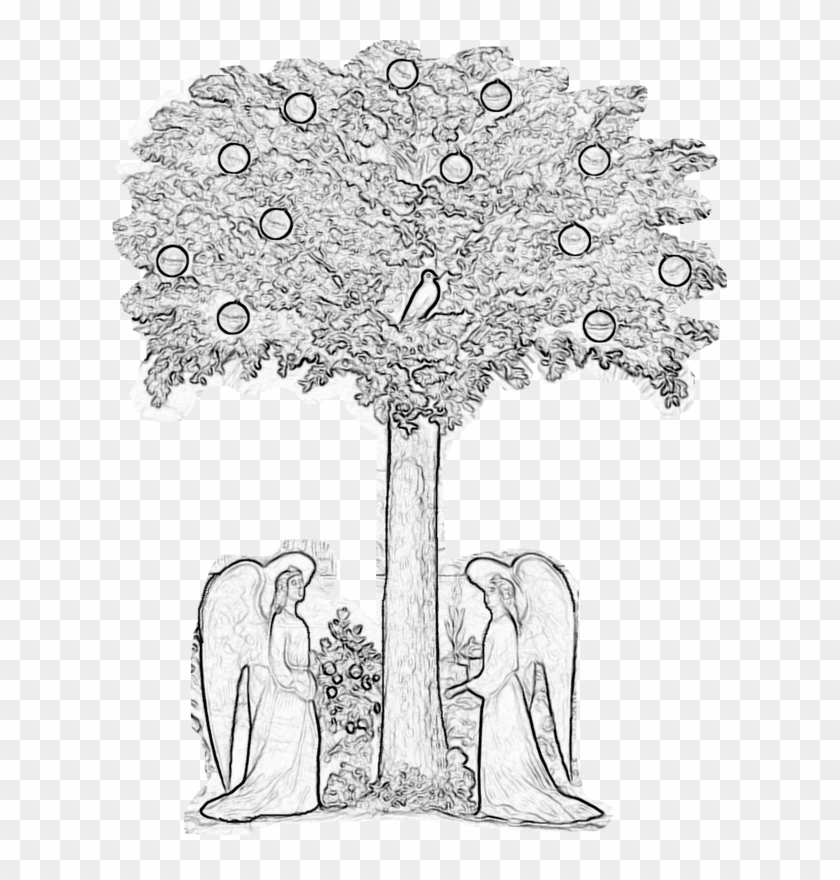 Tree Of Life With Angels Outline Pattern - Drawing Clipart #3873271