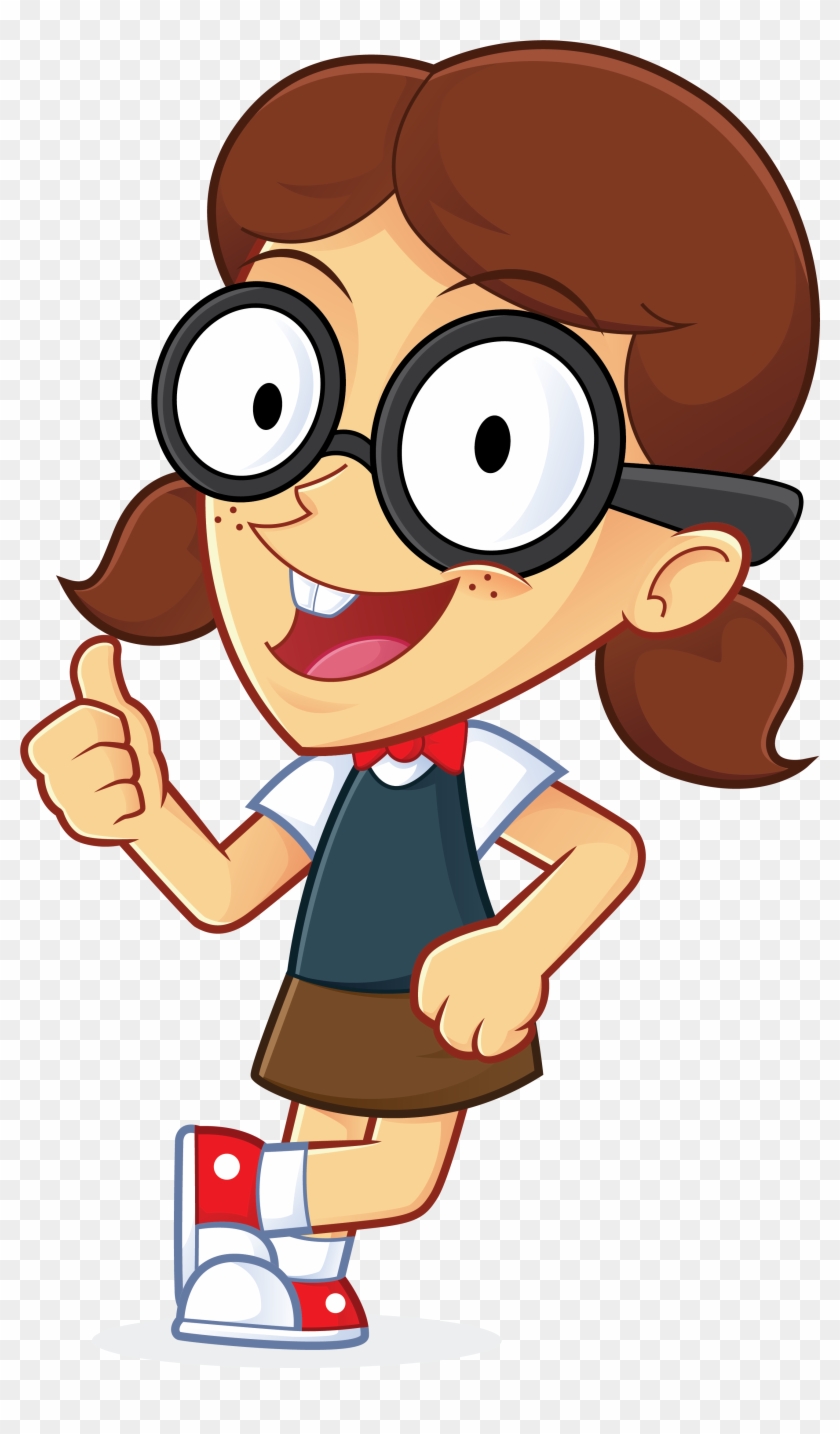 Image For Free Nerd Geek Leaning On An Empty Block - Thinking Girl Cartoon Clipart #3875107