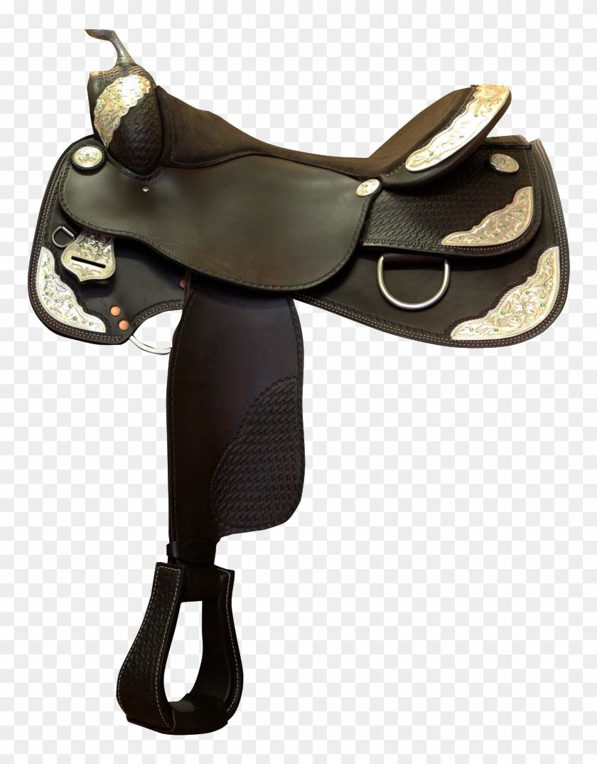 Western Show Saddle Black Silver - Black Horse Saddle Png Clipart