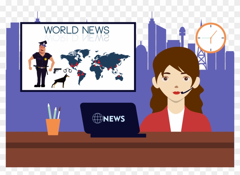 Cartoon News Presenter Illustration - News Anchor Clipart Transparent - Png Download #3878839