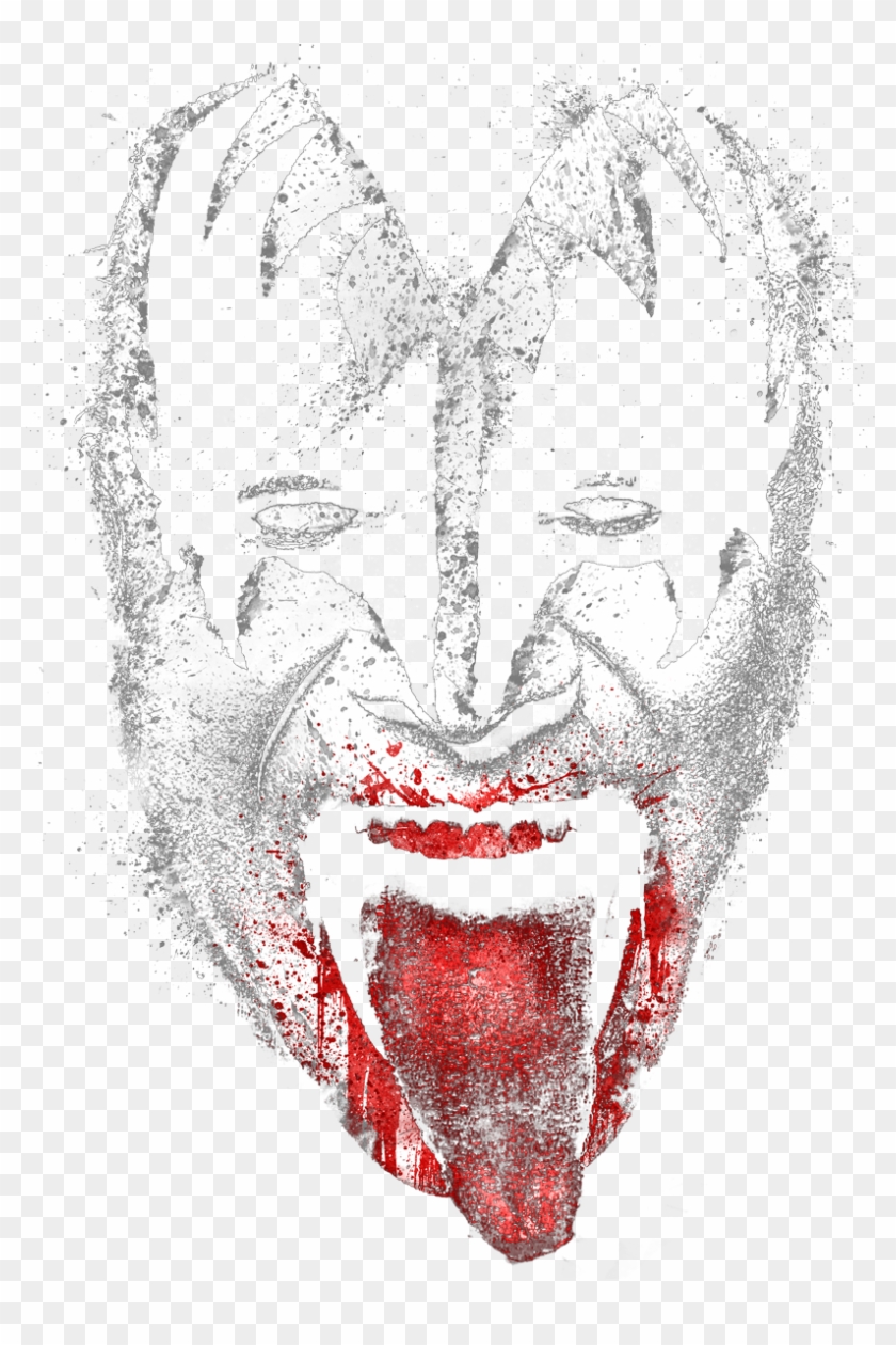 Kiss Demon Face Juniors V Neck T Shirt - Illustration Clipart #3881804