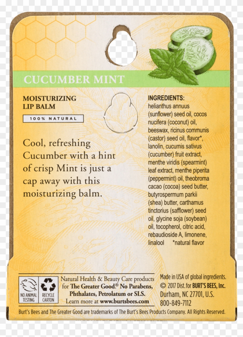 Burt's Bees 100% Natural Moisturizing Lip Balm, Cucumber Clipart #3884736