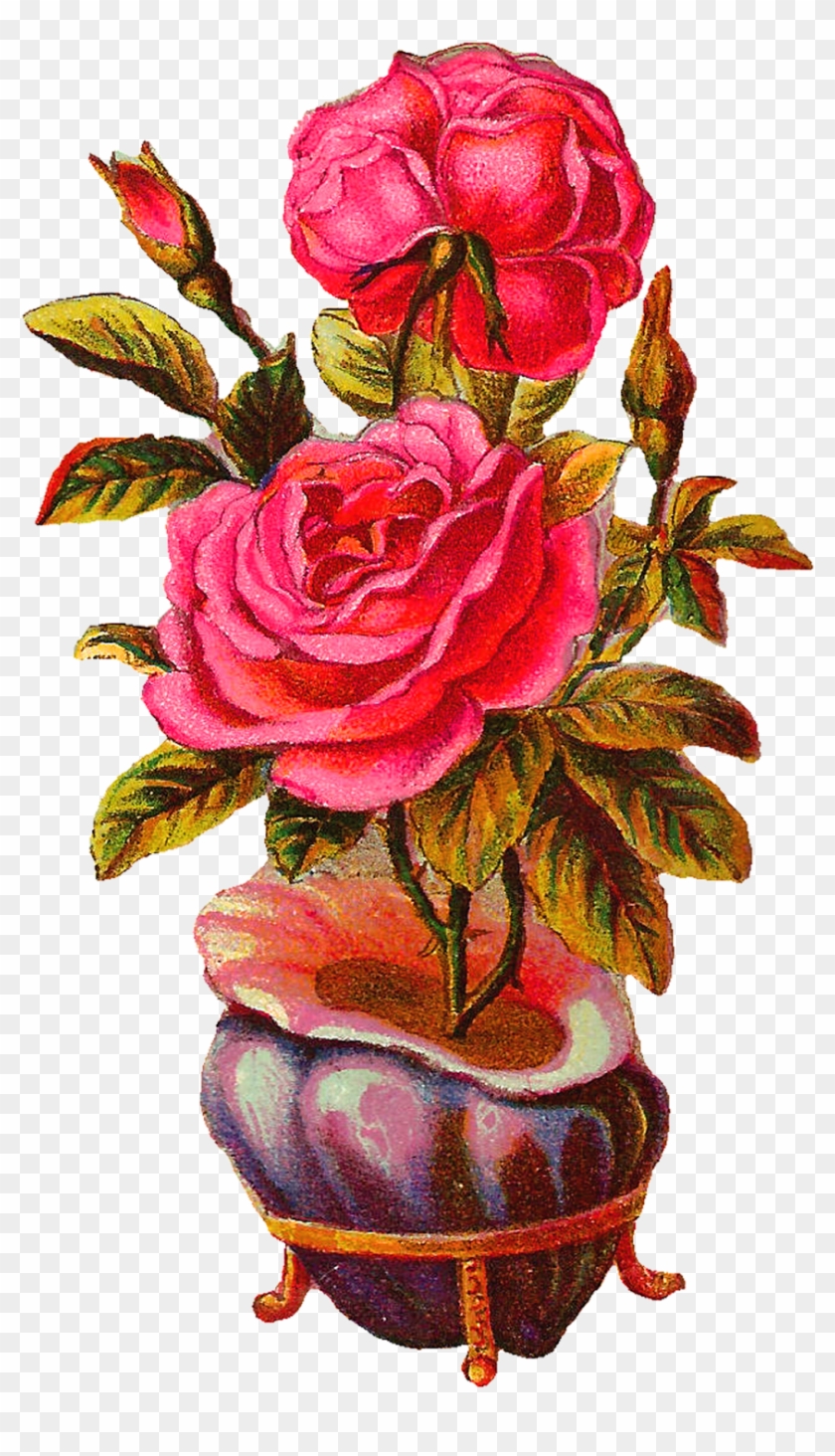 This Is A Gorgeous Digital Rose Clip Art Of Big, Pink - Vintage Vase Png Flower Transparent Png #3887315