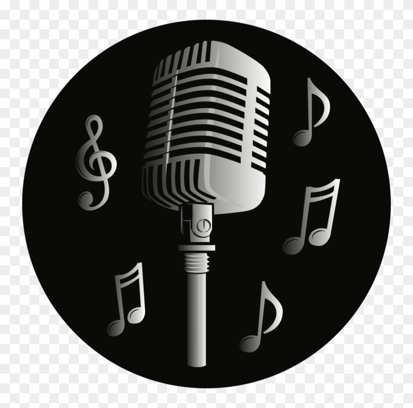 Microphone Logo Music Sound Recording And Reproduction - Microfone Com Notas Musicais Png Clipart #3888137