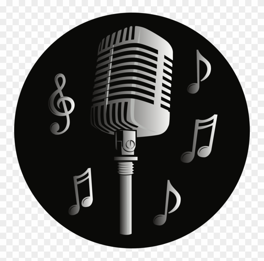 Microphone Logo Music Sound Recording And Reproduction - Microfone Com Notas Musicais Png Clipart