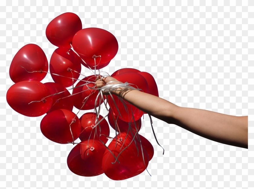 Red Heart Balloons In Hand - Balloon Clipart