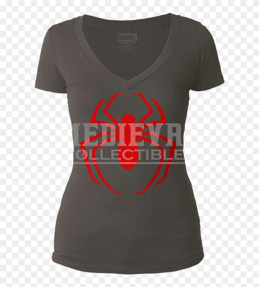 Womens Spider Man Red Logo V Neck Tee - Active Shirt Clipart