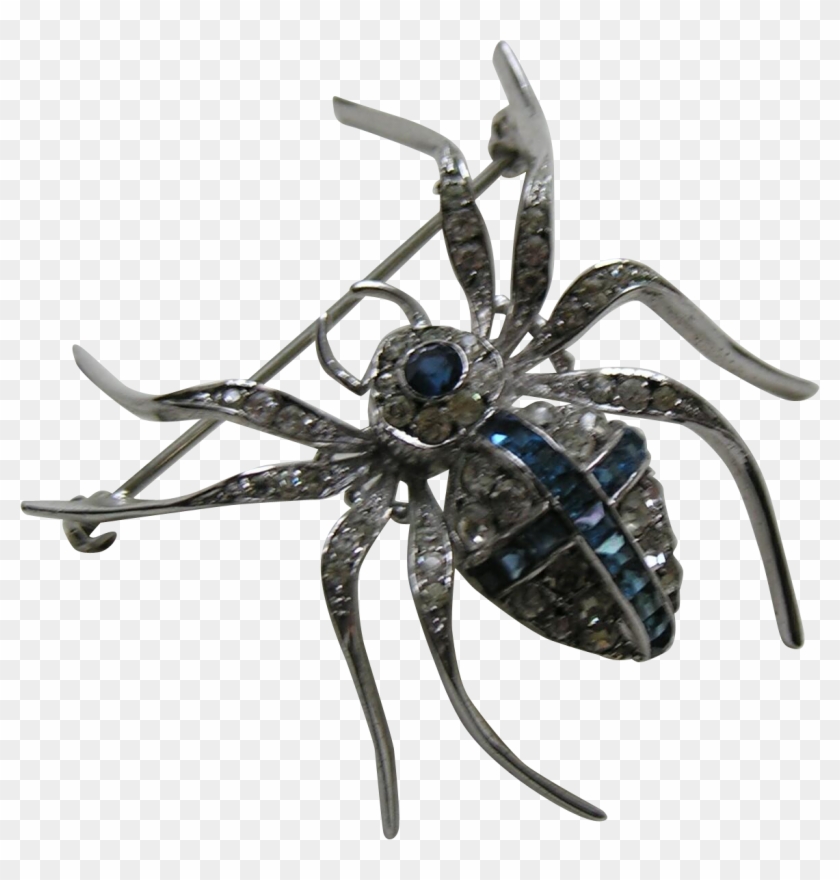 Art Deco Knoll Pregizer Sapphire Paste Spider Sterling - Araneus Clipart #3893100