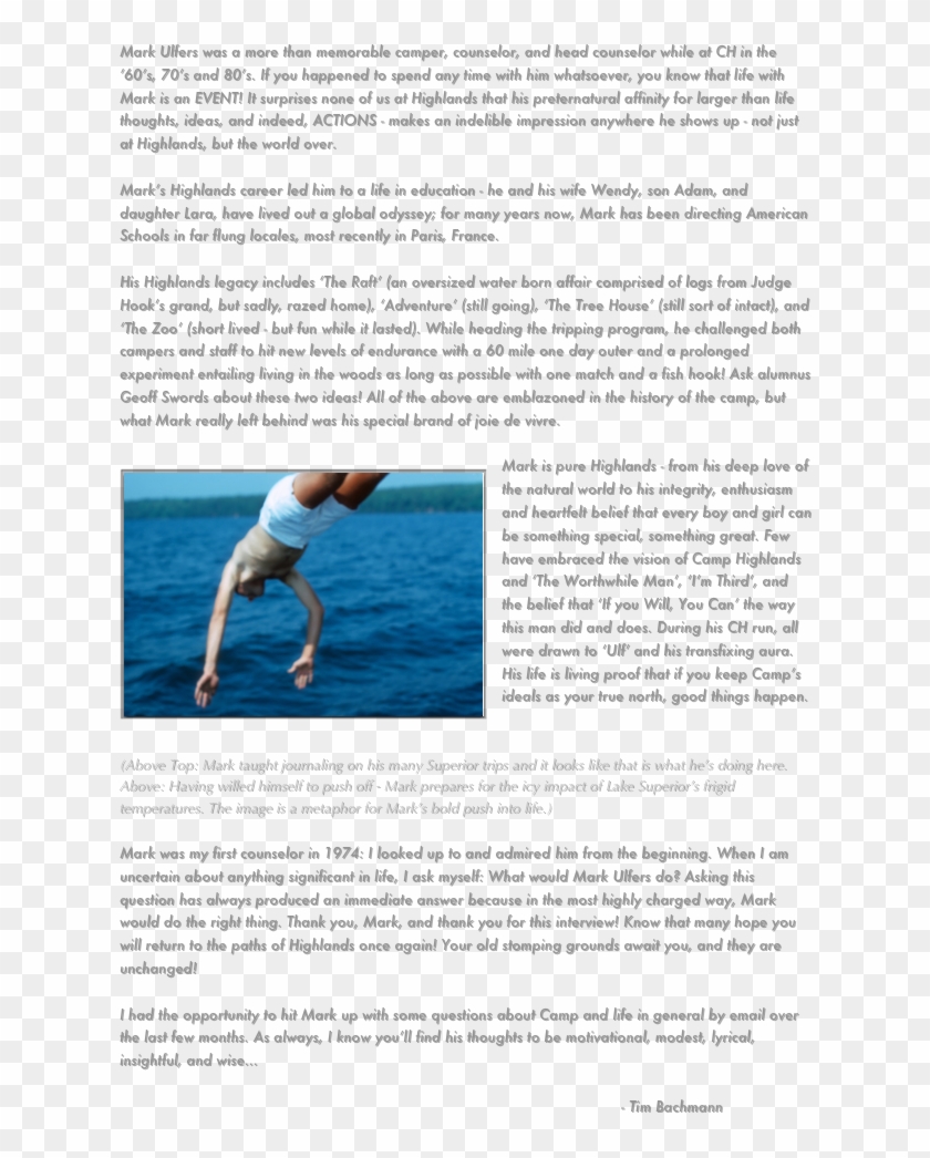 Mark Ulfers Was A More Than Memorable Camper, Counselor, - Vacation Clipart