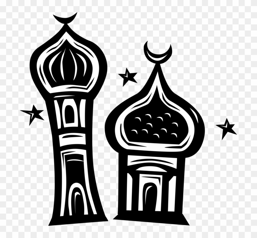 Vector Illustration Of Islamic Mosque Minaret With - Islamic Art Vectors Png Clipart #3893941